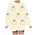 thumbnail image 4 of Womens Fleece Lined Sweatshirts Oversized Drop Shoulder Crewneck Sweat Shirts Loose Casual Halloween Graphic Sweater Black, L, 4 of 4