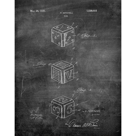 Original Dice Artwork Submitted In 1925 - Toys and Games - Patent Art Print