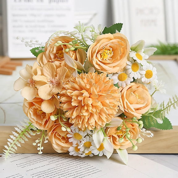 Artificial Silk Flowers Bouquet, Realistic Fake Roses for Wedding Bridal Bouquet, Faux Floral Centerpiece for Home Decor, Valentine's Day Arrangement