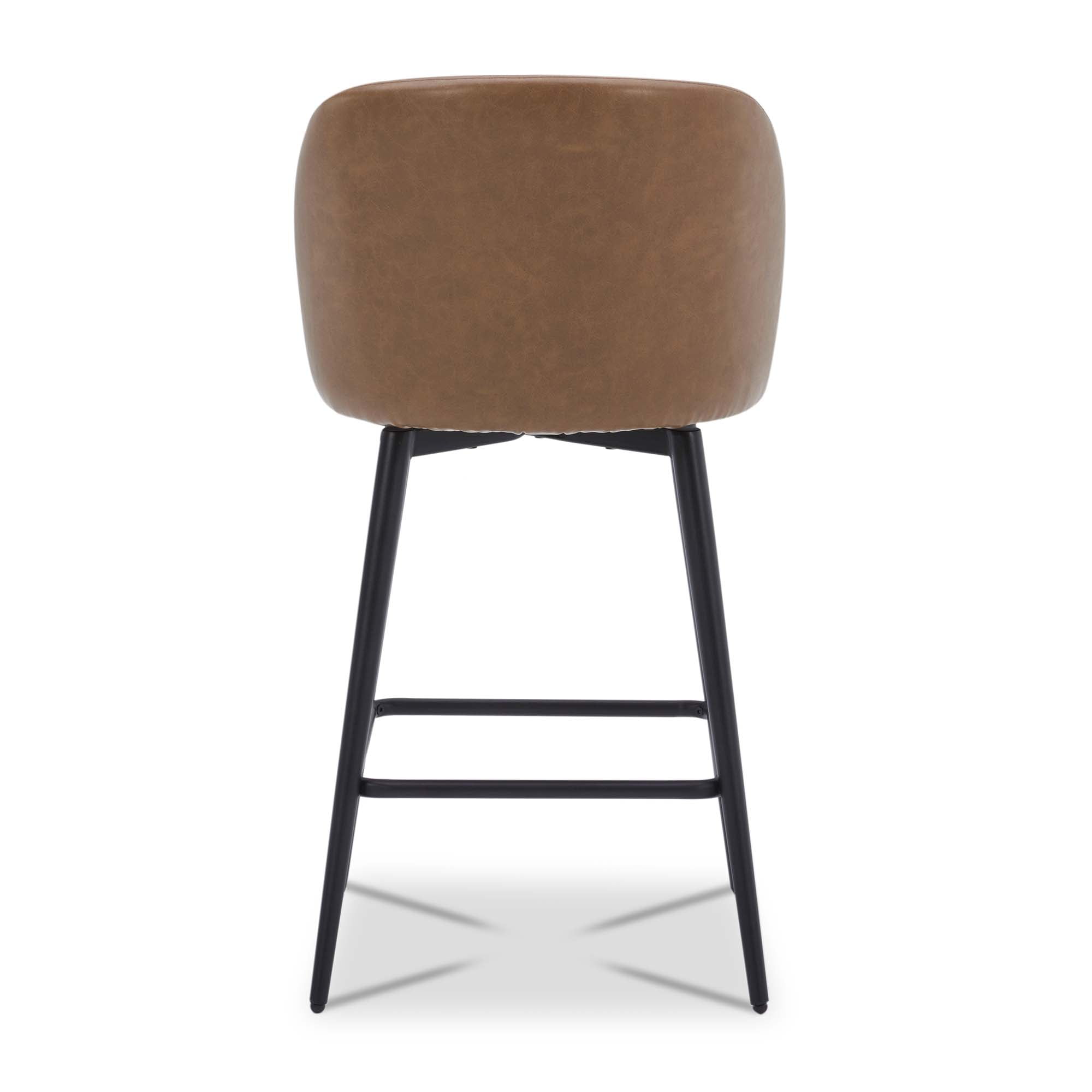 CHITA 27" Swivel Upholstered Counter Bar Stools set of 3 with Back & Metal Legs, Faux Leather in Saddle Brown