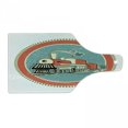 thumbnail image 1 of Steam Engine Cutting Board, Vintage Style Orange and Blue Banner Train Transportation Retro, Tempered Glass Cutting and Serving Board, Wine Bottle Shape, Turquoise Salmon Ivory, by Ambesonne, 1 of 1