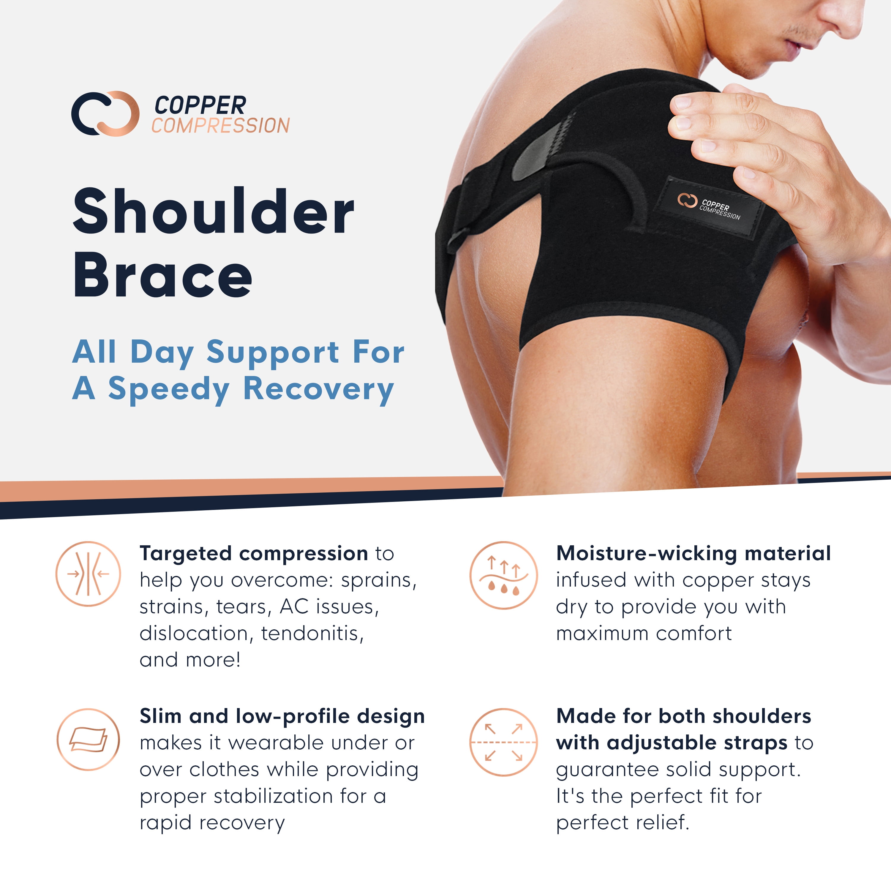 Copper Compression Recovery Shoulder Brace  - Black