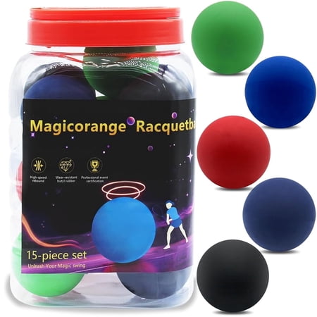 Magicorange Racquetball Balls 15 Pack, High Bounce Rubber Racquetballs with Bottle, Multi Colored