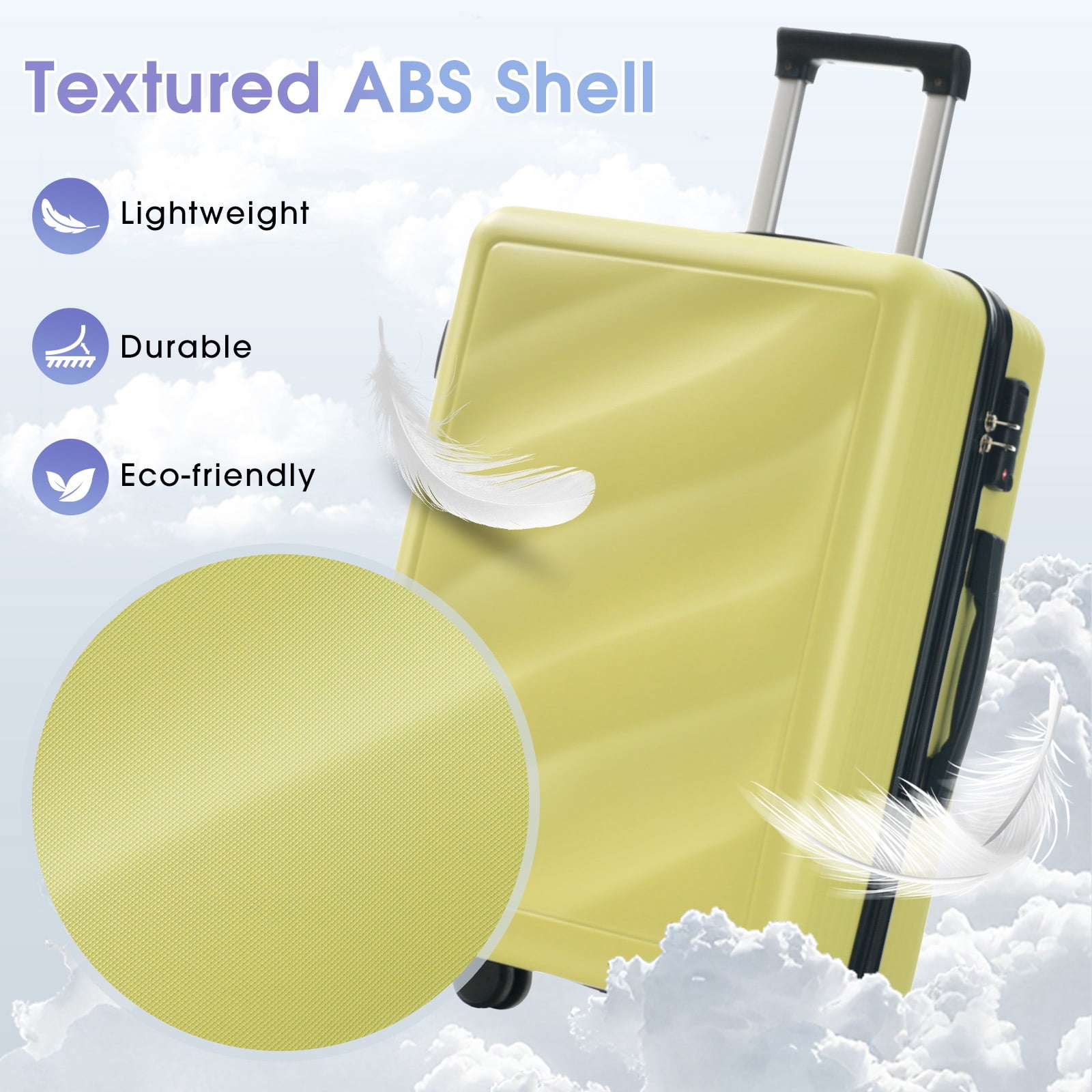 Luggage Set 3 Piece, Tea Green Lightweight Durable ABS Suitcases with Spinner Wheels and TSA Lock, Carry-on & Checked Travel Luggage 20"/24"/28"