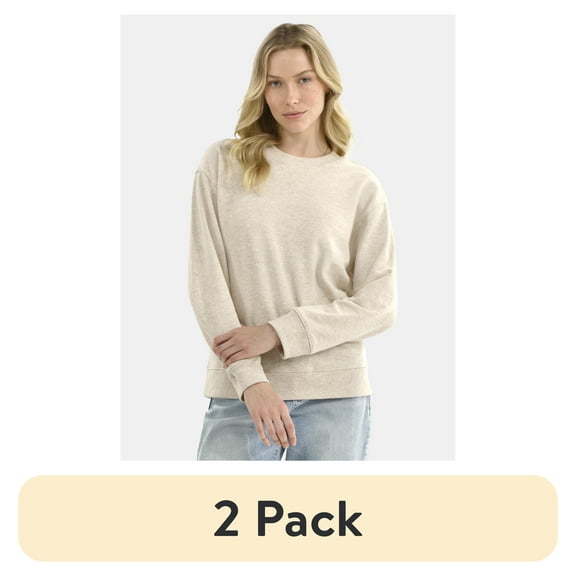(2 pack) Time and Tru Women's and Women's Plus Crewneck Sweatshirt with Long Sleeves, Sizes XS-4X