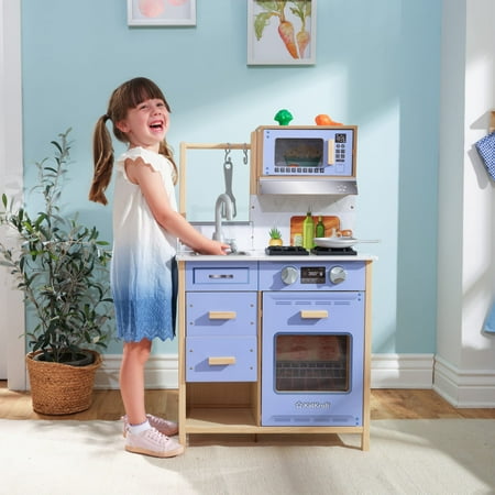 KidKraft Cheerful Chef Blue Wooden Play Kitchen with 5 Accessories
