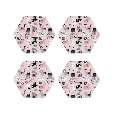 

Tideii Cat for Leather Coasters 4 Pieces Anti-fouling and Anti-scalding Decorative Coasters Suitable for Restaurants Kitchens Coffee Shops-Hexagon