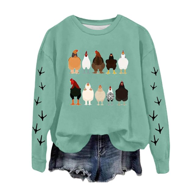 Rbaofujie Chandails Légers pour Femmes Mode Femmes Décontracté Imprimé Col Rond Manches Longues Haut Chandails en Molleton Amples Bleu Clair Chandails à Capuchon Graphiques pour Femmes