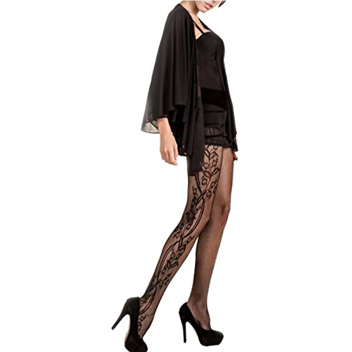 NEW KILLER LEGS BLACK VICTORIAN PRINTED FLORAL FISHNET TIGHTS-ONE SIZE-168YD040 