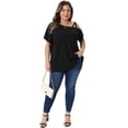 thumbnail image 3 of DARING DIVA Women's Plus Criss Cross Off One Shoulder T-Shirts 1X Black, 3 of 6