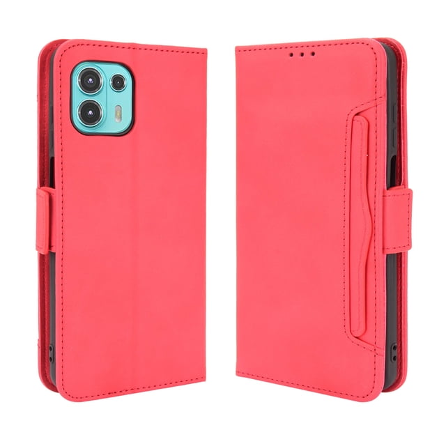Case for Motorola Edge 20 Lite Cover Adjustable Detachable Card Holder Magnetic closure Leather Wallet Case - Red
