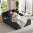 thumbnail image 4 of Muumblus Chaise Lounge Chair Indoor, Faux Fur Lounge Chair with Cup Holders, No Assembly Boneless Sleeper Sofa Bed for Living Room, Gray, 4 of 9