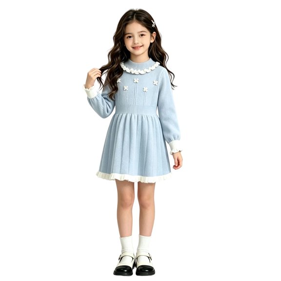 Krayuyo Toddler Girls Knit Dresses High Neck Long Sleeve Sweater Dresses for Little Girls Party Birthday Dresses
