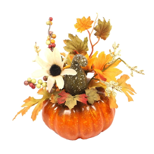 Cabaza artificial con flores Arreglo floral Guirnaldas de otoño Adorno de mesa para Halloween Decoraciones de oficina de otoño para el Sunnimix Escultura de calabaza