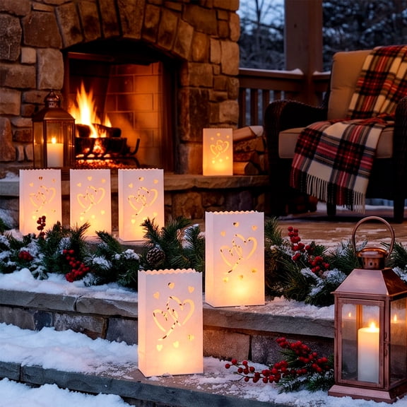 30 Pcs Luminary Bags, Fire-Retardant White Paper Luminary Candle Bags with Heart Pattern for Christmas Weddings Birthday Valentine's Day Halloween Party Decoration