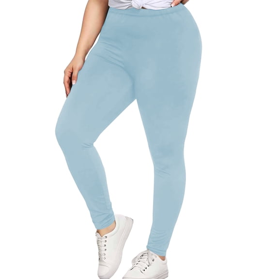Plus Size Womens Leggings Beach Vacation High Waist Casual Thigh Oversized Stretchy Womens Yoga Pants Light Blue