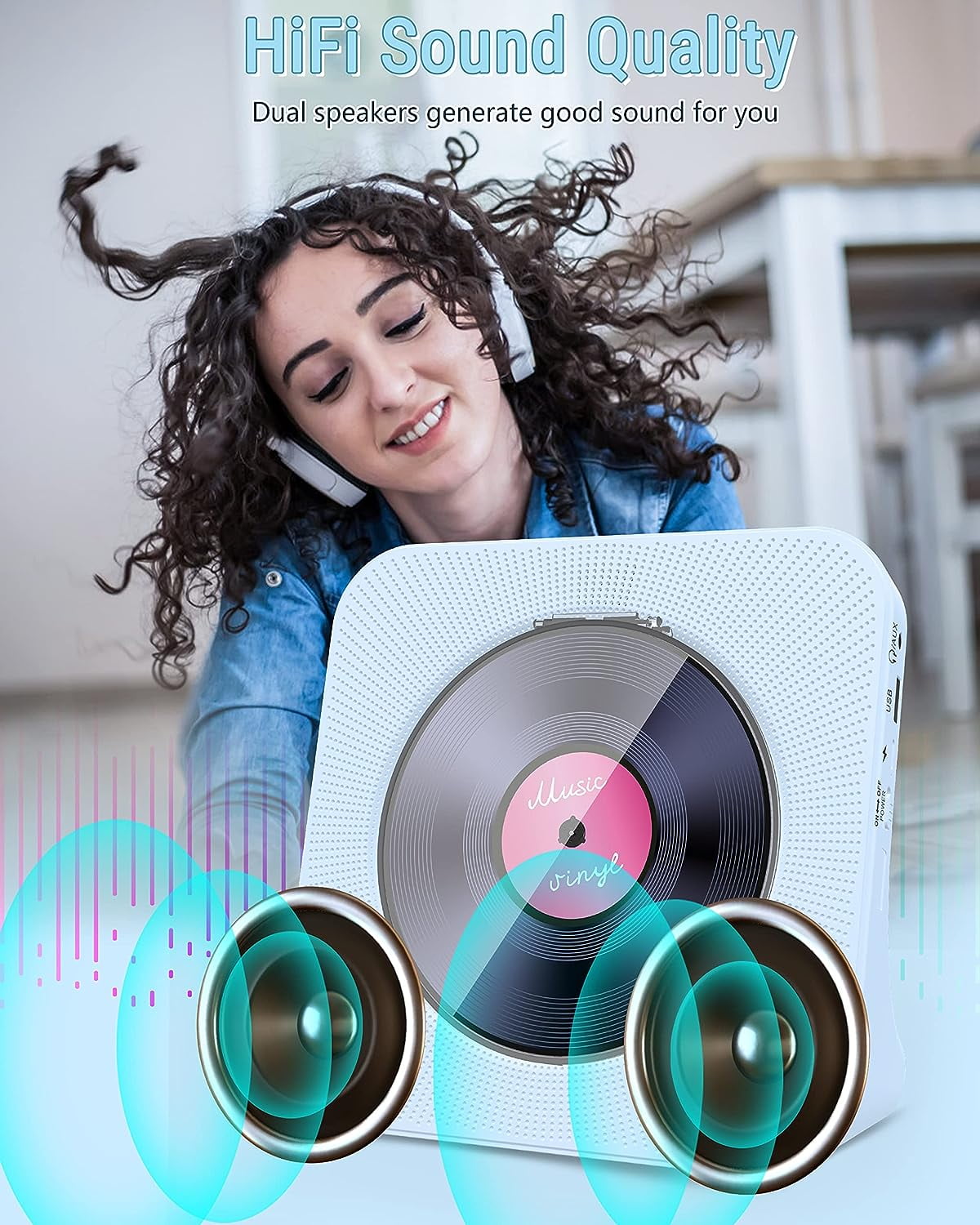 CD Player Portable Bluetooth Desktop 4000mAh Rechargeable CD Player with Remote Control for Home CD Player with Timer HiFi Speakers Dust Cover LCD Screen Display FM Radio-Blue