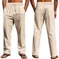 thumbnail image 6 of Hearthz Cotton Linen Pants Men Beach Summer Yoga Trousers Elastic Waist Drawstring Straight Legs Pants for Men Khaki L, 6 of 10
