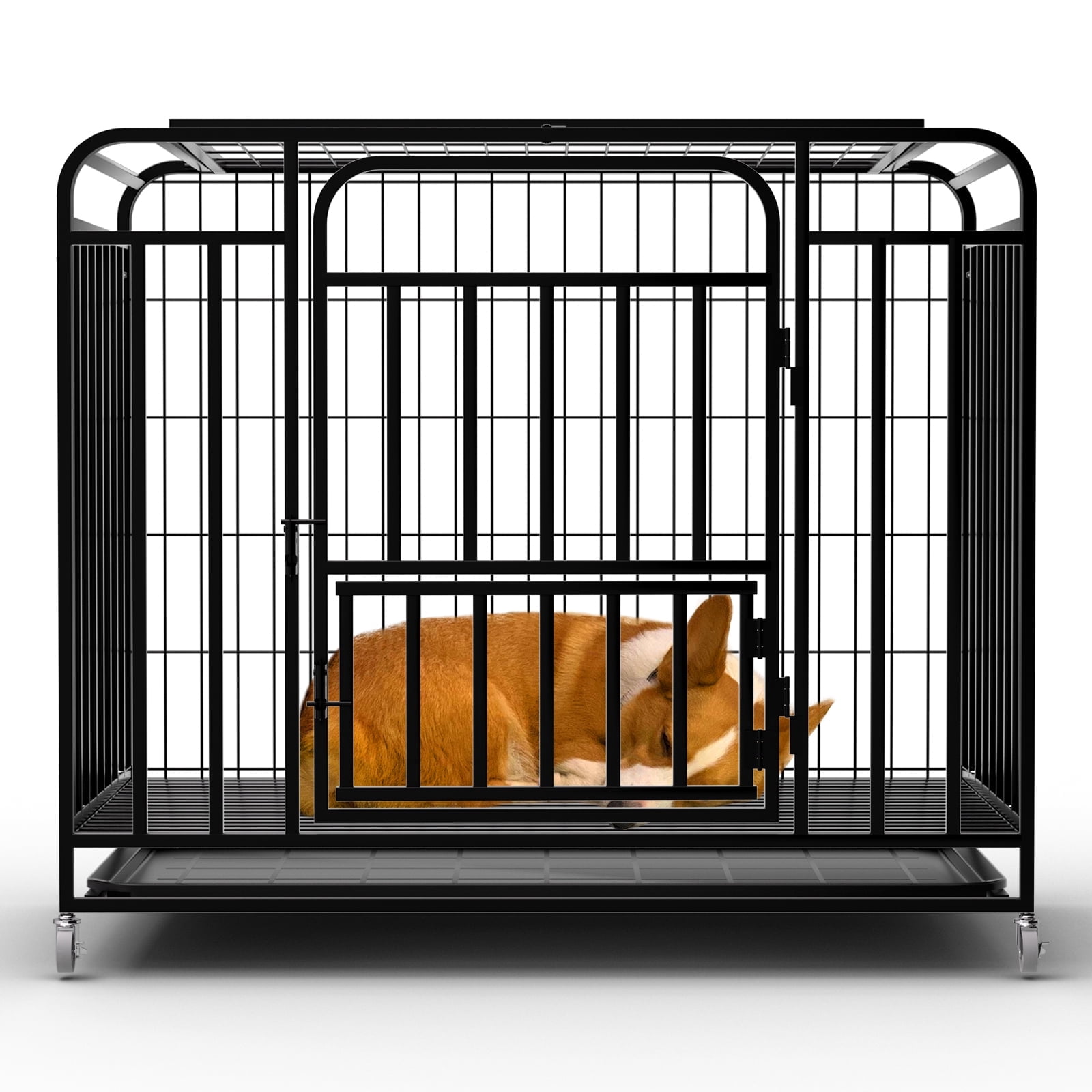 38 Inch Heavy Duty Dog Crate with Wheels, Folding Metal Big Dog Cage for Large and Medium Dogs,Dog Crate with Removable Tray.
