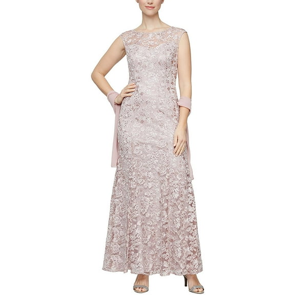 Alex Evenings Womens Embroidered Maxi Evening Dress