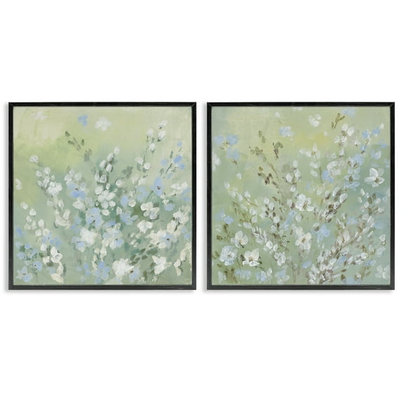 Stupell Industries Wispy Willows Blooms Floral & Botanical Painting Black Framed Art Print Wall Art, 12 x 12, Set of 2