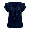 thumbnail image 4 of JIAYUE Women's T Shirt V Neck Ruffle Short Sleeve Button Down Tees Solid Color Casual Flutter Sleeve Tunic Shirts For Office Daily Wear And Outdoor Workout Tops, 4 of 4