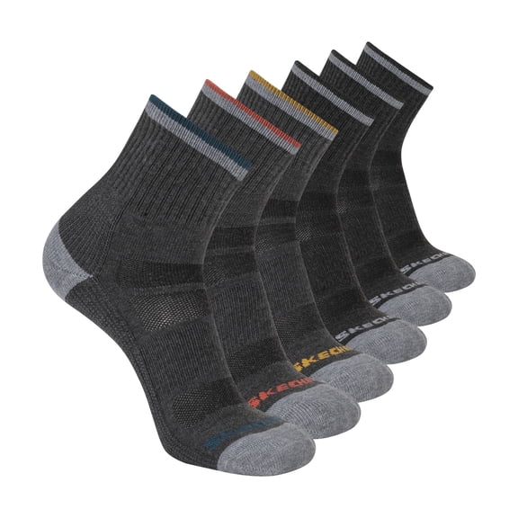 Skechers Men's Sport Adventure Quarter Crew Socks with Mesh Ventilation & Arch Support (6-Pairs)