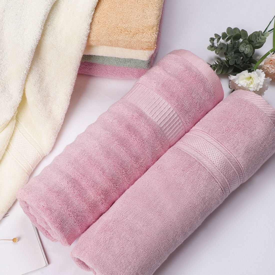 PiccoCasa Absorbent Bamboo Cotton Bath Towels 2pcs 27x54 inch, Pink