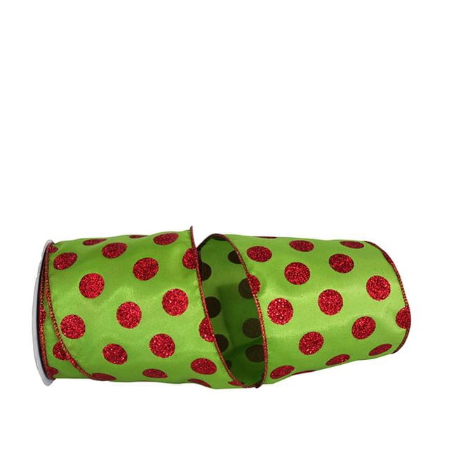 Reliant Ribbon 92308W-601-10F Red Dots Glitter Value Wired Edge Ribbon - Lime & Red - 4 in. x 10 yards