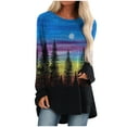 thumbnail image 2 of Abcnature Women Plus Size Tops Mountain Printed Pullover Long Sleeve Sweatshirt Shirts Tops Blue S, 2 of 5