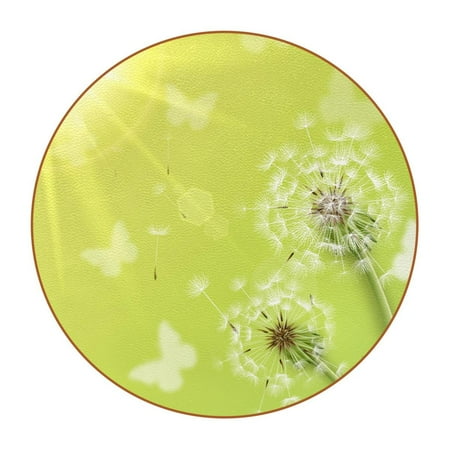 

OWNTA Nature Dandelion Butterflies in the Sunshine Pattern Premium Microfiber Leather Round Coasters (6PCS) - 11x11 cm/4.3x4.3 in - Durable & Stylish Cup Mat Set