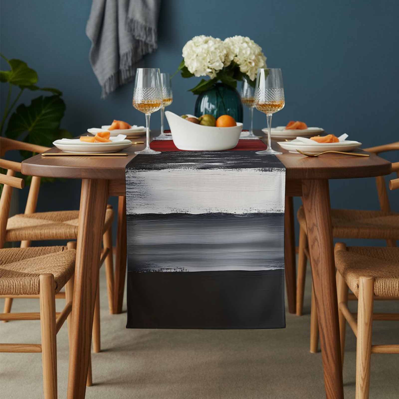Black And Red Strip Table Runner 13x90 inch Classic Modern Art Cotton Linen Dining Table Runner Ideal for Dresser Kitchen Coffee Tables - Machine Washable