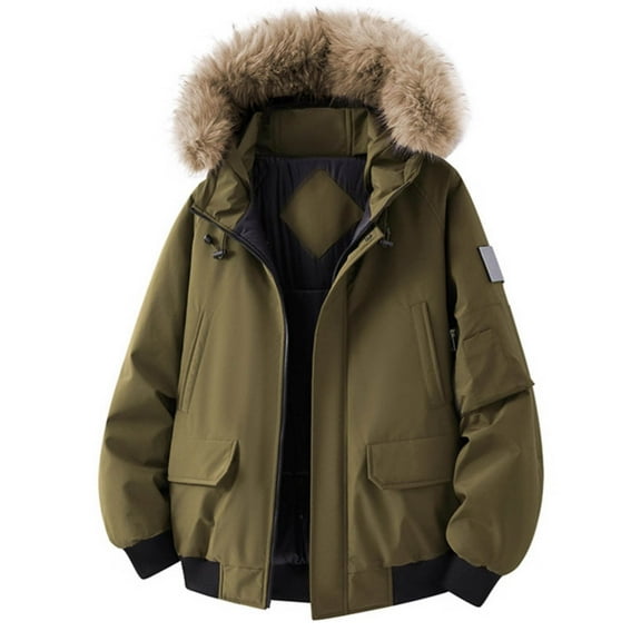 Mrmaere Men's Parka Jacket-Hood Multi-Pocket Warm Stylish Outerwear for Winter & Daily Army Green L