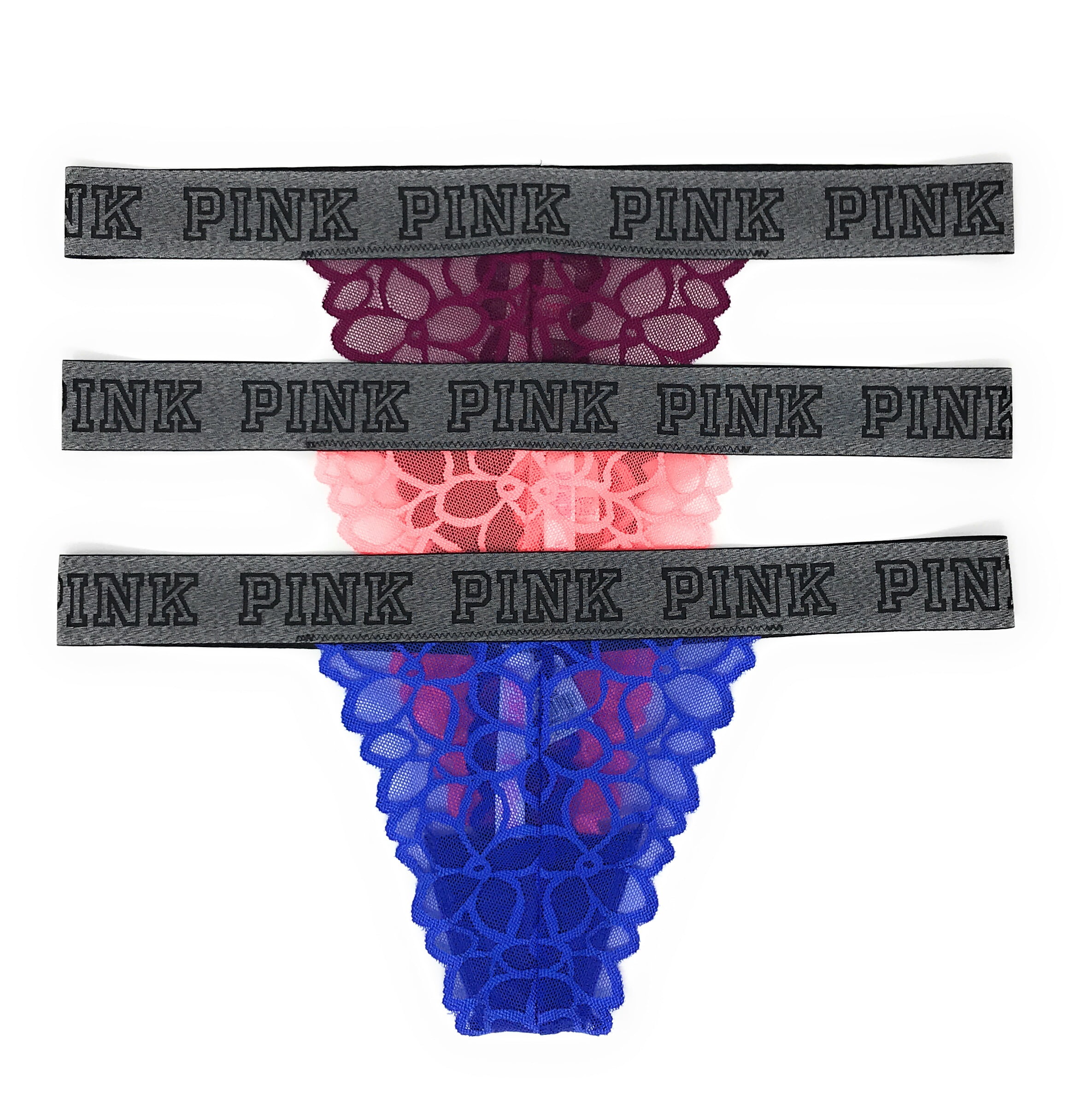 Victoria's Secret PINK Logo Thong Panty Set of 3 