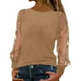 thumbnail image 2 of Shiny Glitter Mesh Tops Off Shoulder Tees Sparkly V Neck Shirts Going Out Blouses Tops for Women Sparkly Tops Glitter Tunic Tops New Years Eve Party Outfits T-Shirt Shiny Sequin Shirts Khaki L, 2 of 5
