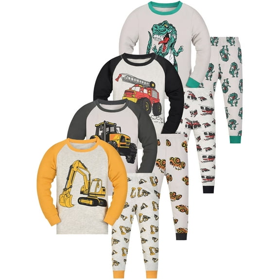 ATAIKU 2-9Y Toddler Baby Boys Excavator Pajamas Kids 2-Piece Pjs Long Sleeve Sleepwear Sets 3T