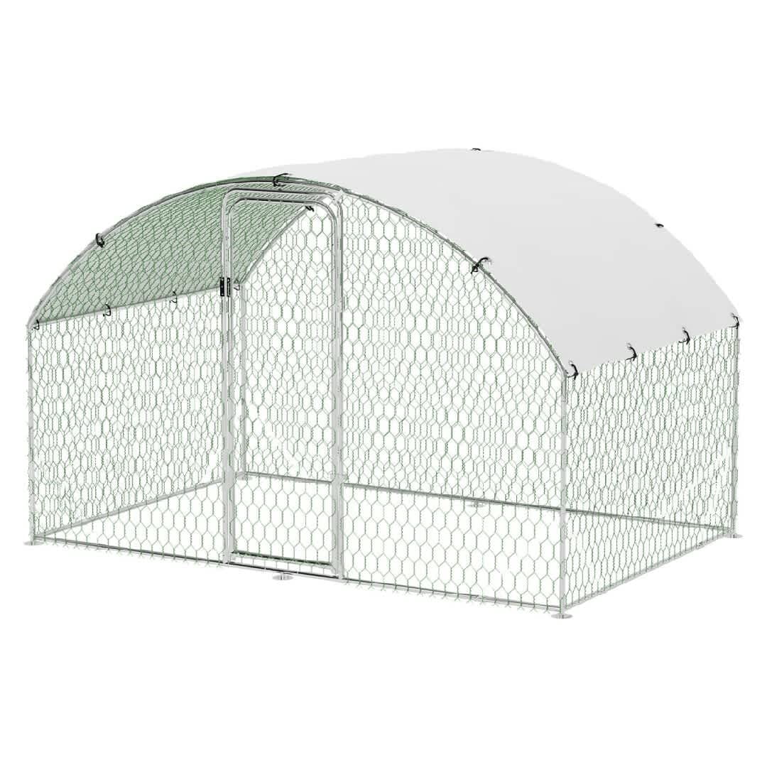 EastVita Large Metal Chicken Coop Walk in Poultry Cage Chicken Run Pen with Waterproof Oxford Roof and PVC Hex Mesh Fencing for Chickens Ducks Rabbits Quails Feeding Door Design-6FT