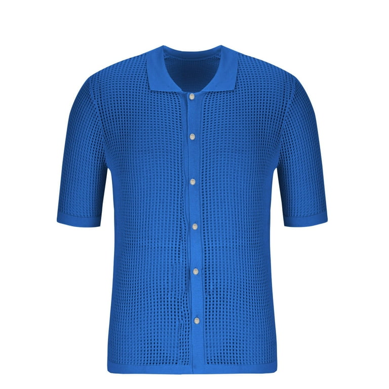 トップス 8ON8 23SS BLUE KNITTED BEACH SHIRT Hinvhai Mens Button Down Knit Shirt Short Sleeve Crochet Shirts