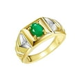 thumbnail image 3 of RYLOS Men's Rings Yellow Gold Plated Silver Rings Designer Weave Band 7X5MM Oval Gemstone &  Diamond Ring Emerald May Birthstone Rings For Men Size 13, 3 of 7