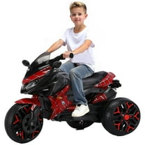 HNH Kids Motorcycle for 3-6 Year old, 3-Wheels Ride On Motorcycle, 12V Battery Powered Motorbike with PU Seat, Training Wheels/Manual Throttle/Lighting Wheels/Wireless,Red