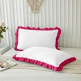 thumbnail image 2 of Ayanshi Bedding Dual Tone Ruffle Pillow Shams Queen Size Set of 2, 20X30 - Ruffled Design Pillow Cases Soft & Smooth - Luxurious Pillow Covers 20X30 - (White-Hot Pink), 2 of 7