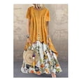 thumbnail image 1 of Primavera y verano nuevo vestido de dos piezas falso con cuello redondo estampado de algodón y lino, 1 of 3