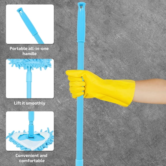 OFFIGAM Retractable Floor Mop with Triangular Chenille , Plastic Handle, Microfiber Cleaning Tool