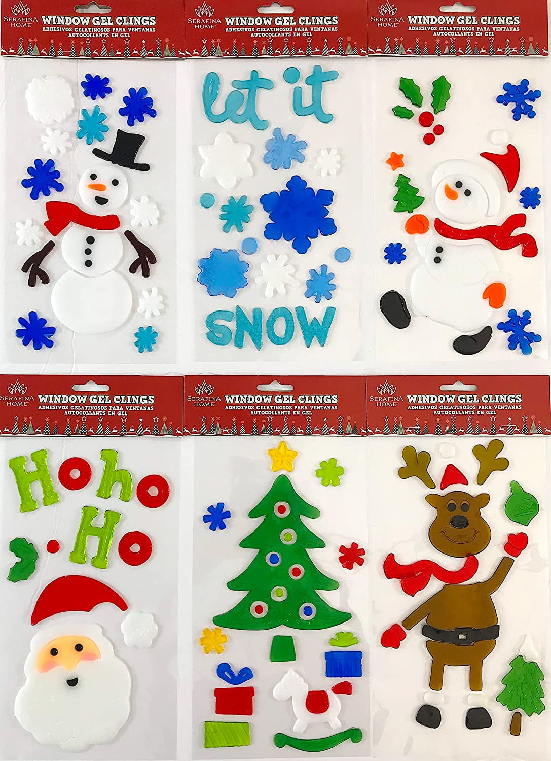 Holiday Christmas Window Gel Clings Santa Claus Reindeer Christmas