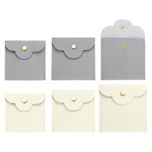 Uxcell 2 Pcs Mini Bolsa de Joyería, Pequeñas Bolsas de Joyería de Microfibra, Bolsa de Almacenamiento Suave para Joyería, Gris/Blanco