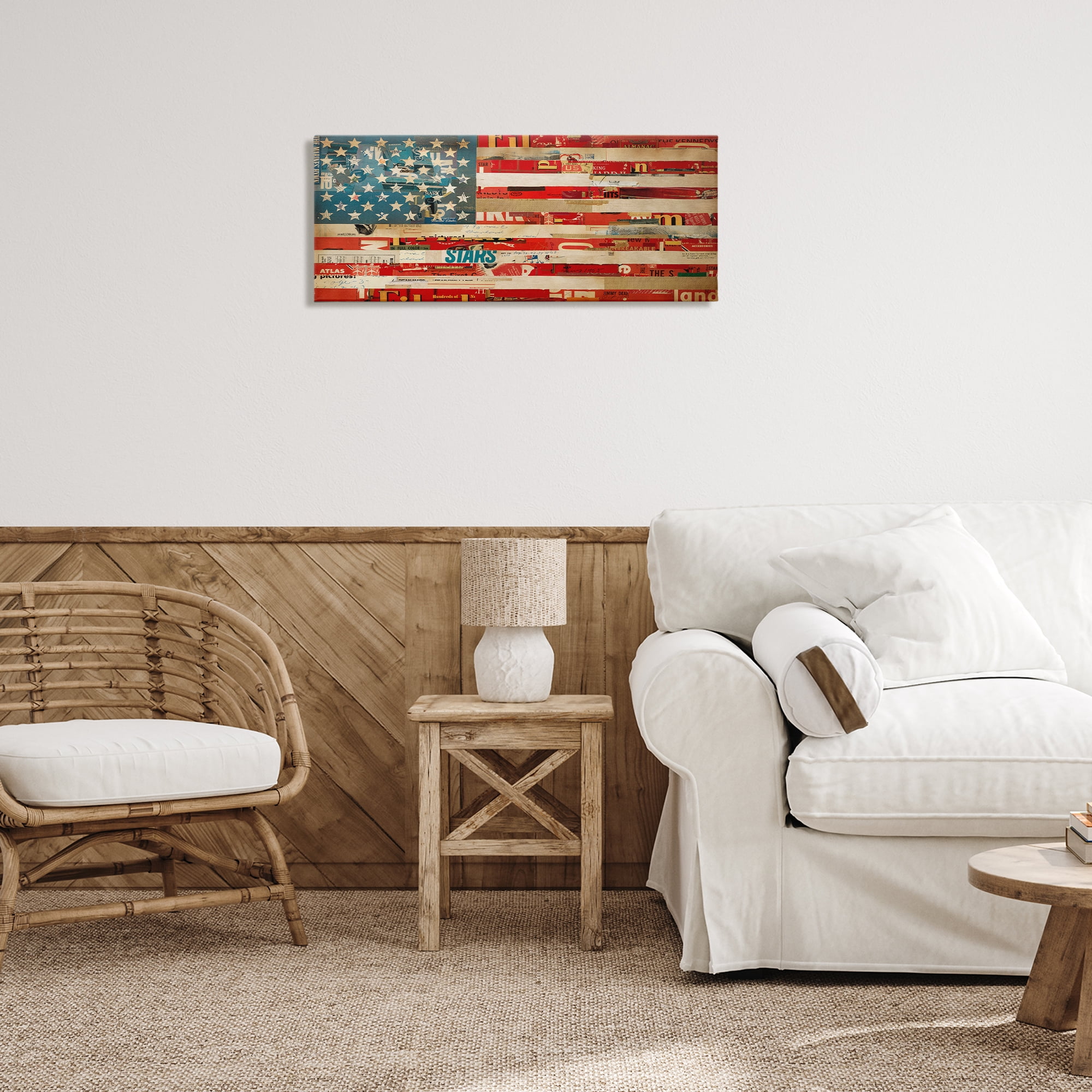 Stupell Industries Patriotic Collaged Flag Patriotic Painting Wrapped Canvas Art Print Wall Art, 30 x 13