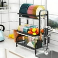 thumbnail image 4 of KRKZ 3-Tier Stainless Steel Dish Rack with Utensil Holder & Drain Tray, Space-Saving (Black), 4 of 9