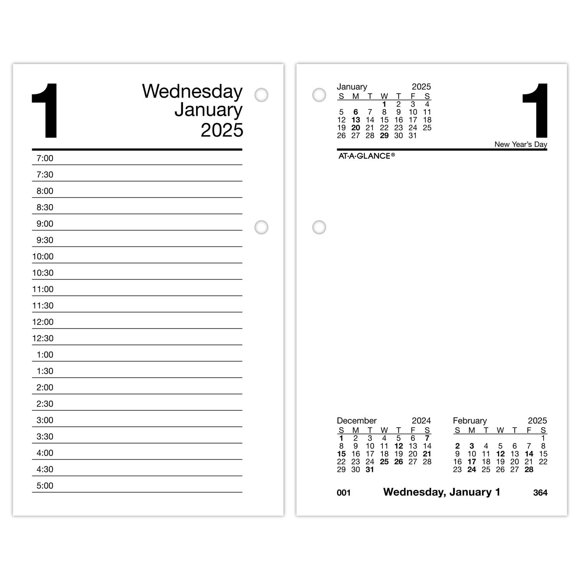 Recarga de calendario de escritorio AT-A-GLANCE 2025 para uso diario, 9 x 15 cm, hojas sueltas