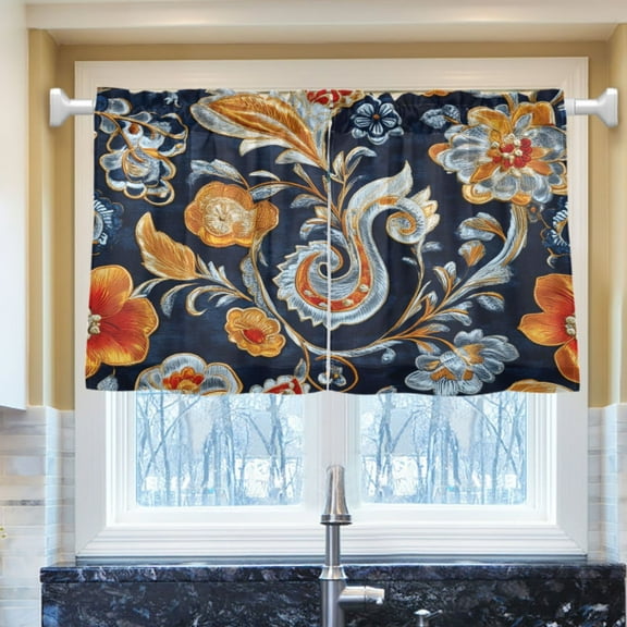 Ryvnso Paisley Boho Floral Half Curtains Sets Tier 2 Panels Short Curtain Rod Pocket 27"W x 24"L