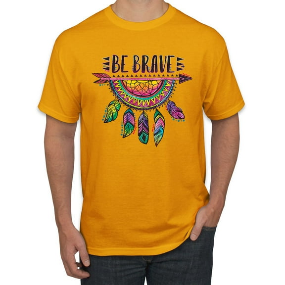 Colorful Neon Be Brave Dreamcatcher | Dean Russo Art Pop Culture Men's T-Shirt, Gold, XX-Large